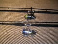 Yl�puolella vapana Bluefox Striker ja kelana toimii Abu Garcia Cardinal 304i ja alla Shakespearen vapa ja Daiwa Tornado 3i 2550